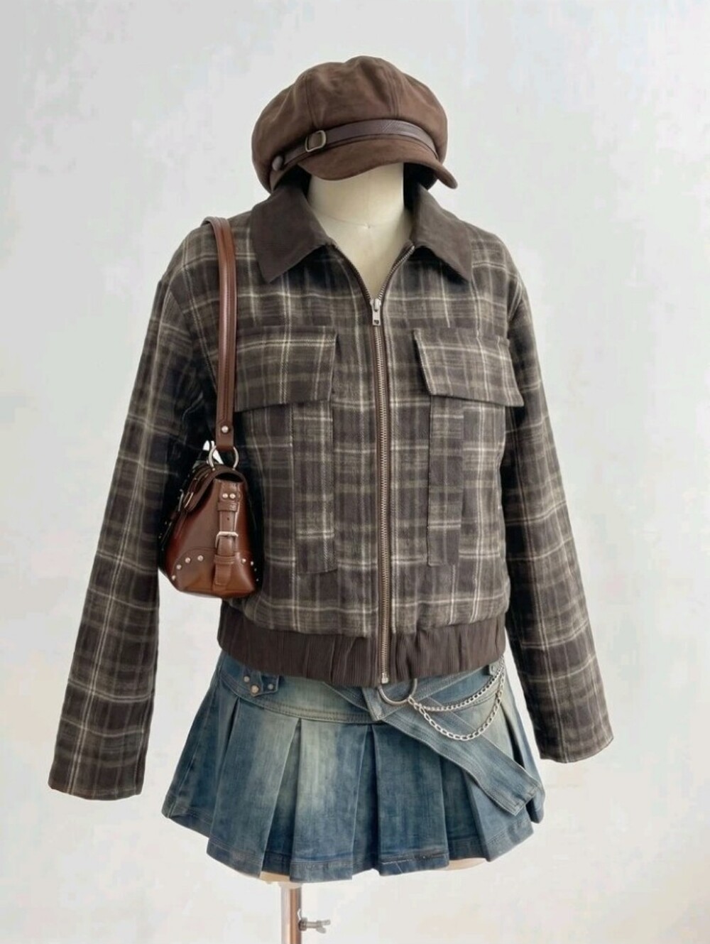 Women's Autumn/Winter Vacation Style Vintage Plaid Short Jacket, Old Monkey